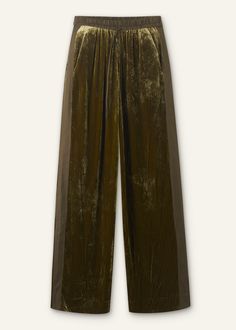 Silk-Blend Velvet Relaxed Tapered Pant | ME+EM Draped Pants, Chic Shift Dresses, How To Style A Maxi Dress, Design Your Own Shoes, Tapered Pant, Bronze Green, Velour Pants, Feather Dress, Silk Twill