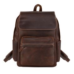 Elevate your daily commute with our Vintage Leather Backpack, seamlessly combining timeless style with practical functionality.   Crafted from high-quality genuine leather, this rucksack not only exudes a vintage charm but also ensures lasting durability. The spacious interior is thoughtfully designed to accommodate your everyday essentials, featuring a dedicated laptop sleeve (fits laptop up to 15. 6''), wide shoulder straps for comfort, convenient side pockets, and elegant brass metal parts. Outer 100% vegetable tanned, genuine saddle (cowhide) leather, which develops worn look patina. Inner 70% polyester, 30% cotton cloth lined. Use professional leather caring kit. Patina is the unique character of the saddle leather. Rub at the patina with your fingers to lighten it.  Wipe clean with d Vintage Soft Leather Backpack For Everyday Use, Vintage Leather Everyday Backpack, Classic Satchel Backpack With Waxed Finish, Classic Waxed Finish Satchel Backpack, Classic Leather Satchel Backpack For Everyday, Classic Waxed Finish Backpack, Classic Waxed Finish Standard Backpack, Classic Everyday Backpack With Waxed Finish, Classic Leather Backpack For On-the-go