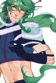 an anime character with green hair and glasses