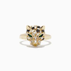 Effy Signature 14K Yellow Gold Diamond and Emerald Panther Ring Panther Ring, Gold Yellow, Panther, Gold Diamond, Heart Ring, Emerald, Jewelry Design, Fine Jewelry, Yellow Gold