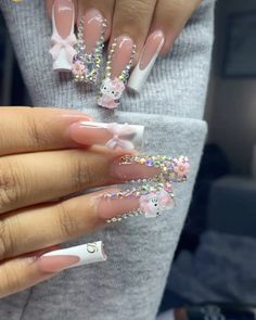 Quinceanera Nails, Pink Ombre Nails, Long Acrylic Nail Designs, Baddie Nails, Nails Design With Rhinestones, Colored Acrylic Nails, Really Cute Nails, Acrylic Nails Coffin Pink