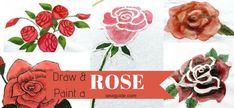 some red and pink flowers on white paper with the words how to draw roses in it