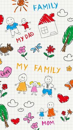 a family drawing on a sheet of paper with the words, my dad and me