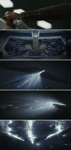 the star wars movie poster is shown in three different stages, including an image of a spaceship