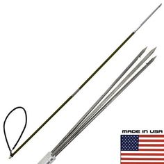 an assortment of metal arrows with the american flag in the background and text made in usa