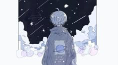 an anime character looking at the stars in the sky