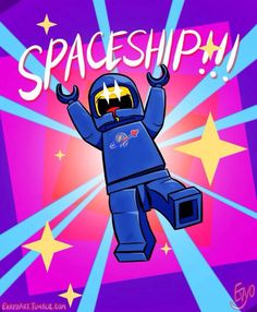 an image of a cartoon character with the words spaceship on it's chest and arms in the air