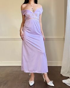 - Vintage soft orchid maxi slip dress featuring intricate lace cutout with deep plunge v-neckline- sleeveless; semi-sheer fabric- size S- made in USA- excellent condition with no visible flaws 🤍Model Measurements:- Bust: 34B- Waist: 26- Hip: 38- Height: 5"4 🤍 Size of mannequin: size 2 - 4 Lace Cutout, Deep Plunge, Vintage Soft, Maxi Slip Dress, Maxi Robes, Sheer Fabric, Semi Transparent, Sheer Fabrics, Dress Clothes For Women