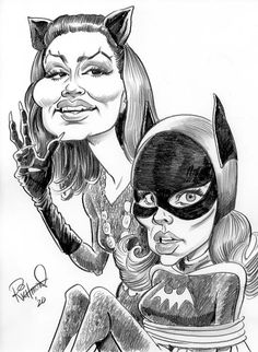 a drawing of two women in catwoman costumes