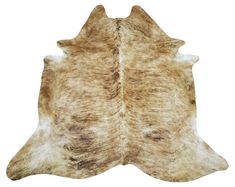 a brown and white cowhide rug on a white background