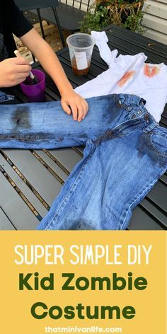 a kid's homemade costume made from old jeans is super simple and easy to sew