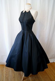 1950's Vintage Dress Black, Emma Domb, Cocktail Dress Elegant, Tea Length Prom Dress, Chiffon Wedding Dress Beach, Vintage Party Dresses, 50s Style, Retro Mode, Note Box