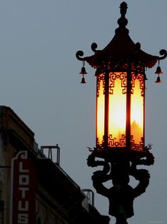 a street light on top of a building