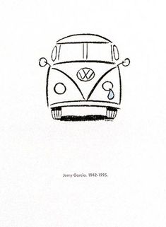 a black and white drawing of a vw bus