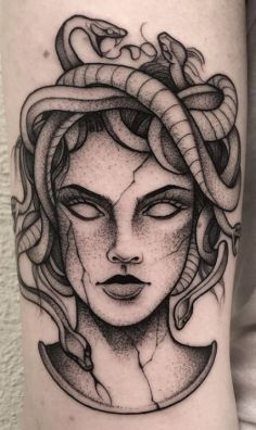 a woman's face with snakes on her head and the words tattoo me now i tattoo