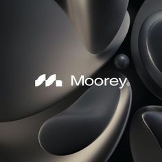 the logo for moorey is displayed on an abstract black and white background with rounded shapes