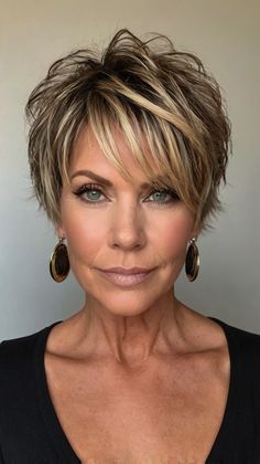 Short Hairstyles for Women Over 50 Haircut Short Hairstyles, Chocolate Blonde, Short Medium Hair, Shaggy Pixie, My Haircut, Best Short Hairstyles, Bohemian Sandals, Medium Short Hair