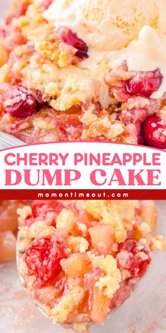 cherry pineapple dump cake with ice cream on top