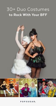 two women dressed up in costumes and posing for the cover of popsugar magazine