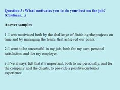 a blue paper with the words question 3 what motives you do your best on the job?