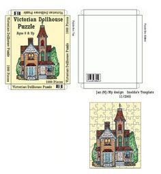 the front and back side of a puzzle box with an image of a house on it