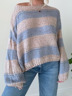 Details: Stripe sweater Knit Oversized fit Bubble sleeve Round neck Size + Fit: Model is 5'4 Wearing size S/M Fabric + Care: 80% acrylic 20% nylon Shipping + Return: Free US ground shipping on orders $100+ We offer free returns and a refund in the form of store credit with items not worn within 10 days of delivery For more info on returns visit our returns page Tiny Tops, Winter Party Outfit, Cold Weather Outfit, Want You Back, Bubble Sleeve, Pinterest Outfits, Neutral Fashion, Outfit Inspo Fall, Fall Fashion Trends