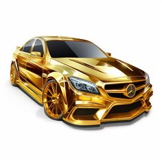 a gold colored car is shown on a white background and has been painted with metallic foil