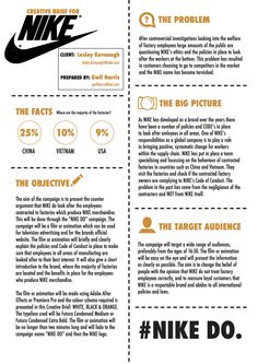 an info sheet with information about nike and the company's logo, which is also in