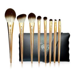 PRICES MAY VARY. COMPREHENSIVE 8 PC SET: All the essential brushes for a flawless look, blush brush, angled contour brush, bronzer brush, three eyeshadow brush, lip brush, brow brush, blending brush. PROFESSIONAL AIRBRUSH FINISH: Crafted with remarkably soft cruelty free bristles that mimic real hair for an airbrush finish when using powder/cream products like a professional makeup brush set ELEGANTLY DESIGNED gold makeup brush set features the timeless cone shaped handle adding a touch of sophi Gold Makeup Brushes, Travel Makeup Brushes, Bronzer Brush, Daily Beauty Routine, Makeup Brush Set Professional, Face Makeup Brush, Brow Brush, Gold Makeup, Blending Brush