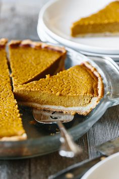 a slice of pumpkin pie on a plate