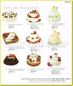 an advertisement with many different types of cakes