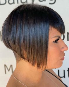 Inverted Stacked Bob Haircut, Stacked Bob With Undercut, Inverted Stacked Bob, Bob With Undercut, Lob Haircut Layered, Elk Ivory, Bob Haircuts With Bangs, Undercut Bob, Stacked Haircuts