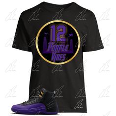 Shirt To Match Jordan Retro 12 Field Purple Nike Jordan Outfit, Jordan Tees, Mens Black Shirt, Jordan Retro 12, Jordan Outfit, Purple Vibe, Jordan Shirts, Mens Athletic Wear, Custom Design Shirts