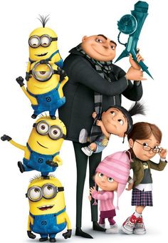 the minions from despicable me and their family are standing in front of each other