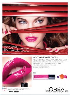 an advertisement for lorel cosmetics with the image of a woman's lips