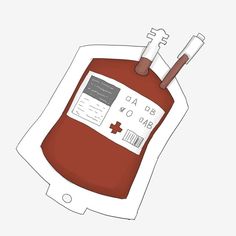 an illustration of a blood bag with two tubes attached to the top and one tube in the middle