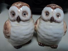 two ceramic owls sitting next to each other