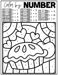 a coloring page with numbers and cupcakes in the center, for kids to color