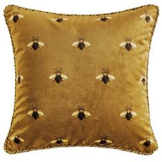 American Light Core Unloading Sofa Pillowcase - Wnkrs Yellow Bee, Bee Embroidery, Gold Cushions, Cover Style, Bee Print, Gold Velvet, Luxury Art, Velvet Throw, Cushion Pattern