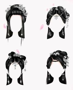 Japanese Hair Accessories Traditional, Hair Accessories Drawing, Traditional Japanese Hairstyle, Japanese Hairstyle Traditional, Chinese Traditional Hairstyles, Chinese Hairstyles, Hanfu Hair, Hanfu Hairstyles, Kawaii Wigs