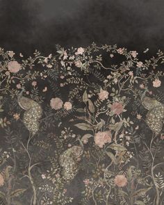 an image of flowers and birds on a dark background with text that reads, the art of wallpaper