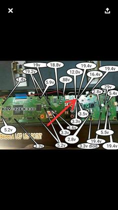 the motherboard is labeled with numbers and symbols for all parts to be sold in