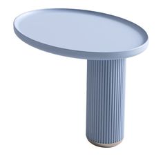 a white table with a round top and two columns at the base, on a white background