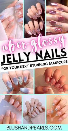 Nail Ideas Acrylic Jelly, Jelly Color Nails Design, Jelly Nails Designs Short, Jelly Gel Nail Designs, Jelly Almond Nails, Almond Gel Nails Ideas, Almond Nails Jelly, Short Jelly Nails, Jelly Nail Ideas