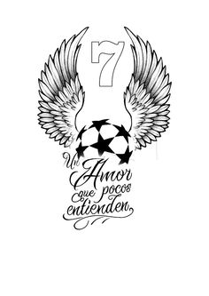 an image of a soccer ball with wings on it's back side and the number seven