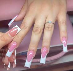 Xl Nails French Tip, French Tip Rectangle Nails, Pink Acrylic With White French Tip, Pink And White Medium Nails, Simple French Acrylic Nails, White Nails With Swirl Designs, Pink And White Gel X Nails, Light Pink Nails Long Square, Classy French Tip Nails Sparkle