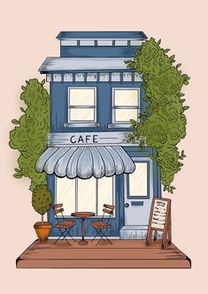 illustration of cafe   #shop  #digitalart #art #cafe # Coffee House Drawing, Graph Illustration Design, Coffee Shop Illustration Drawings, French Cafe Illustration, Cafe Paintings Art Coffee Shop, Cute Shop Drawing, Cute Buildings Drawing