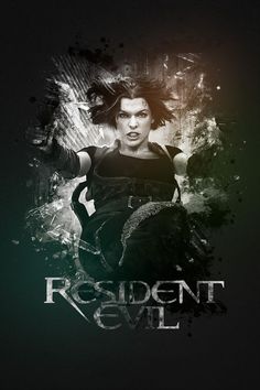 the poster for resident evil is shown in black and green tones, with an image of a