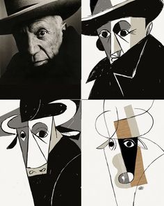 four black and white portraits of men with hats