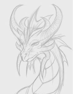 a drawing of a dragon with long horns